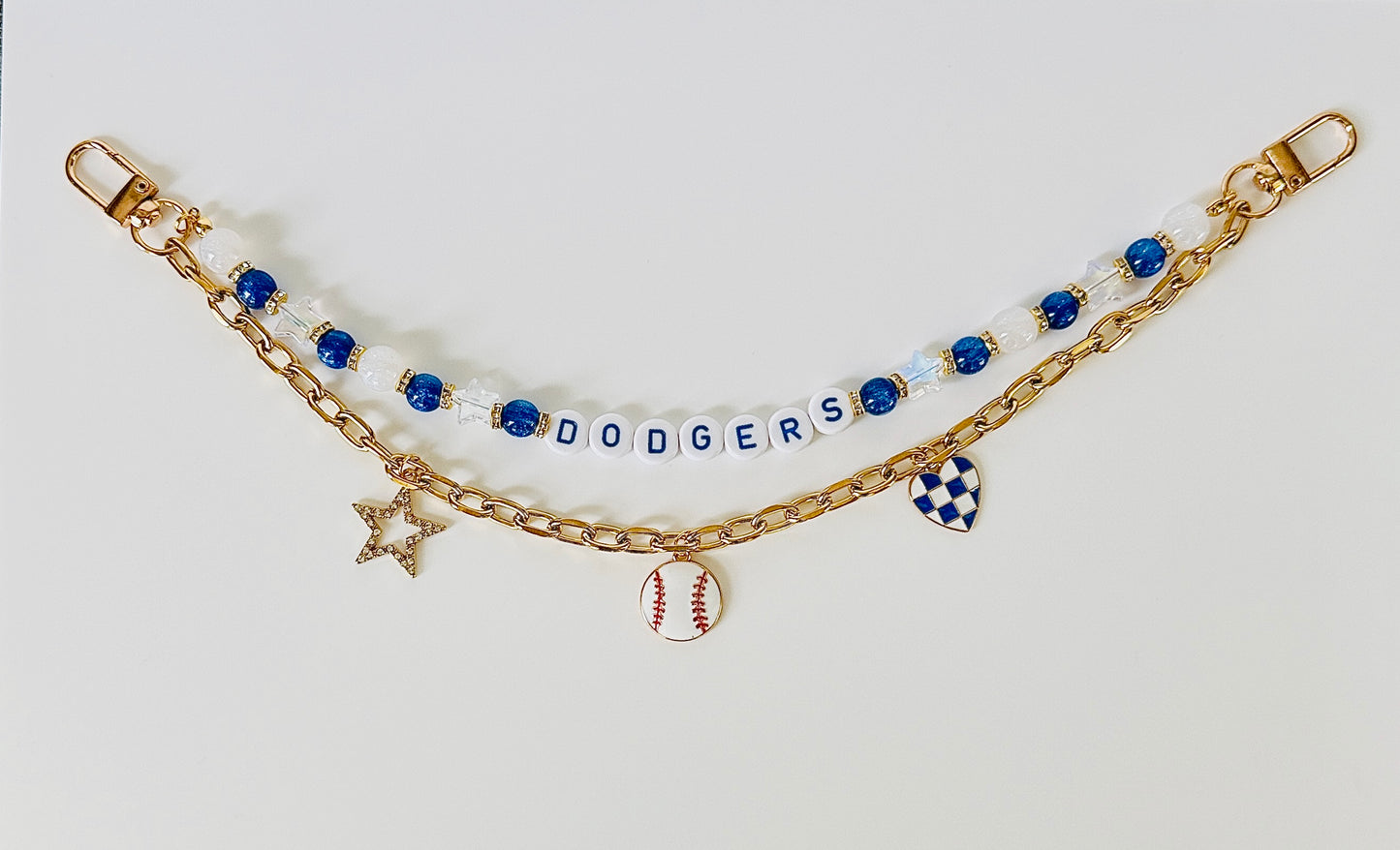 Dodgers Beaded Bag Chain: Handmade with Baseball, Star and Heart Charms