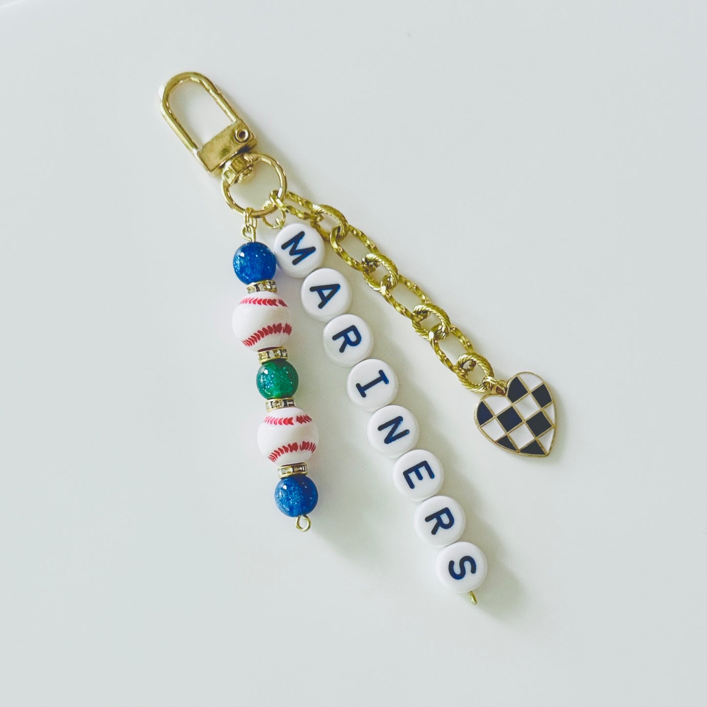 Baseball Beaded Bag Charm: Baseball Keychain with Letter Beads