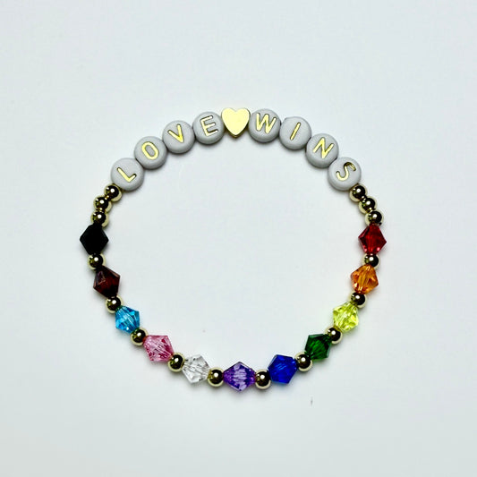 Rainbow Crystal 'Love Wins' Bracelet: Gold-Plated LGBTQIA+ Pride Jewelry