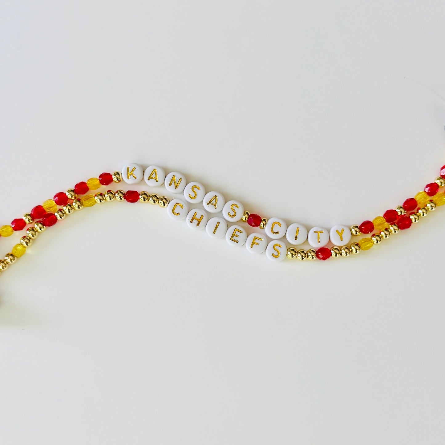 Red and Gold Kansas City Chiefs Inspired Bracelet Stack – Czech Fire Polished Beads, 18k Gold Accents – Handmade Game Day Jewelry