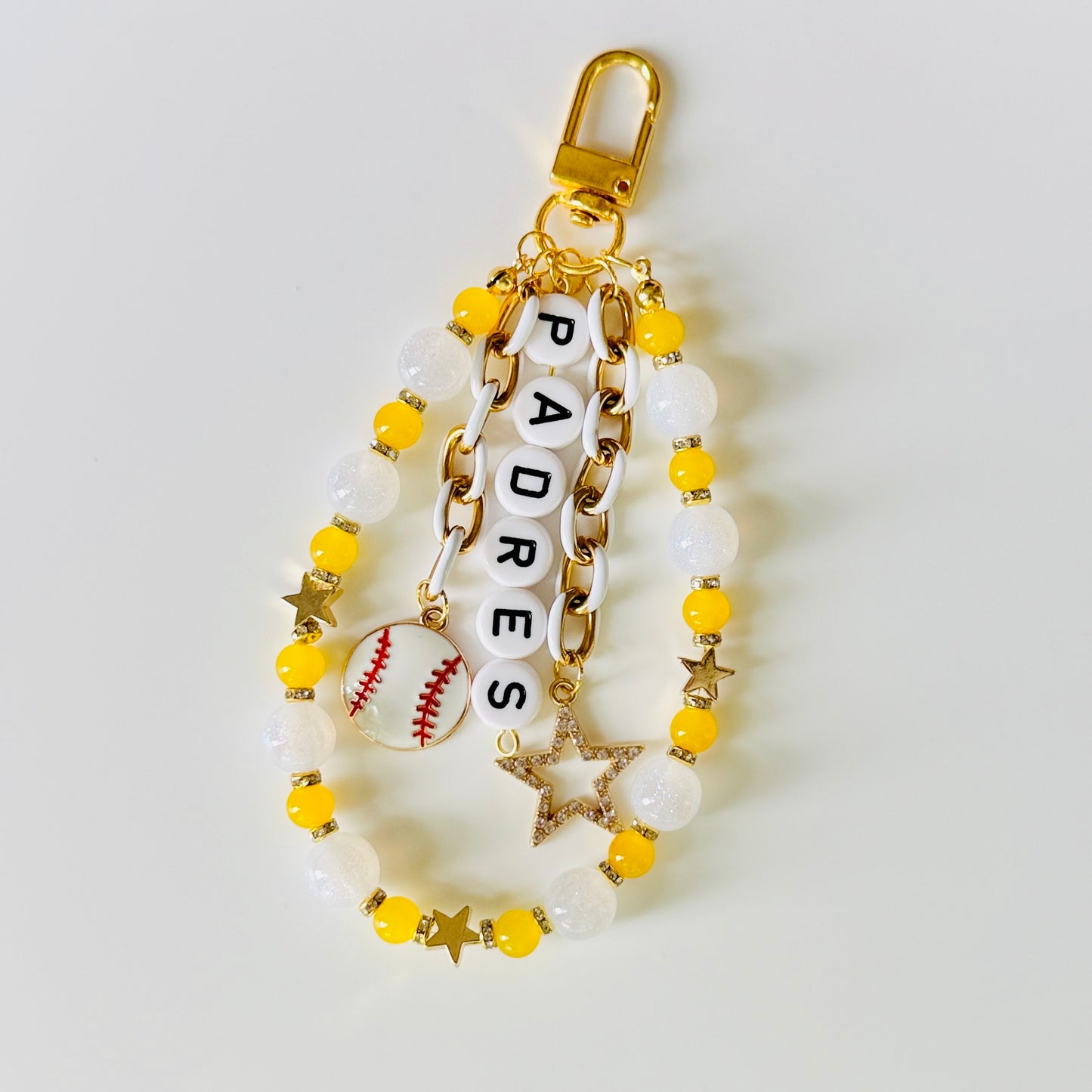 Padres Baseball Bag Charm – Brown and Yellow Beaded Keychain, Game Day Fan Gift, Handmade Purse or Backpack Accessory