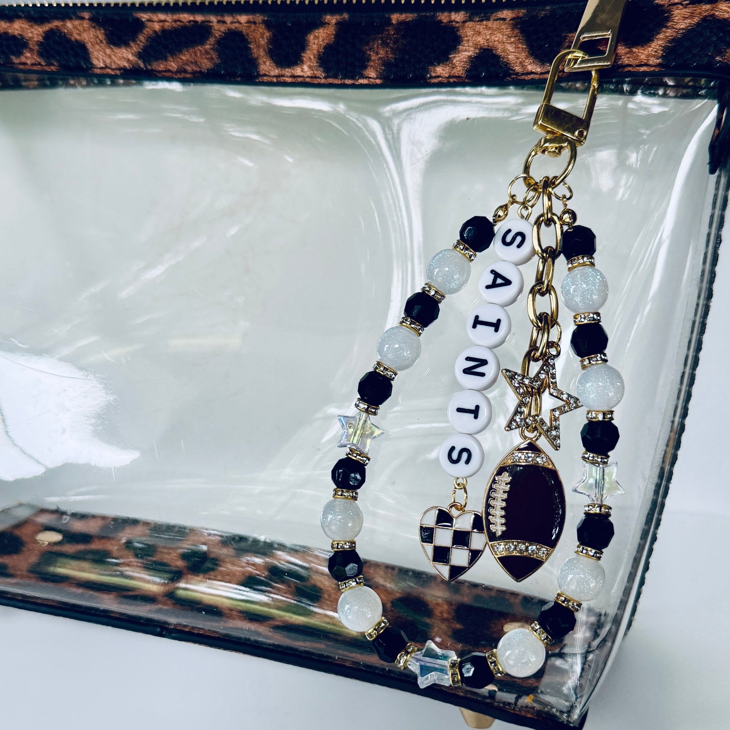 Saints Beaded Bag Charm or Gold Chain: Football Purse Accessory