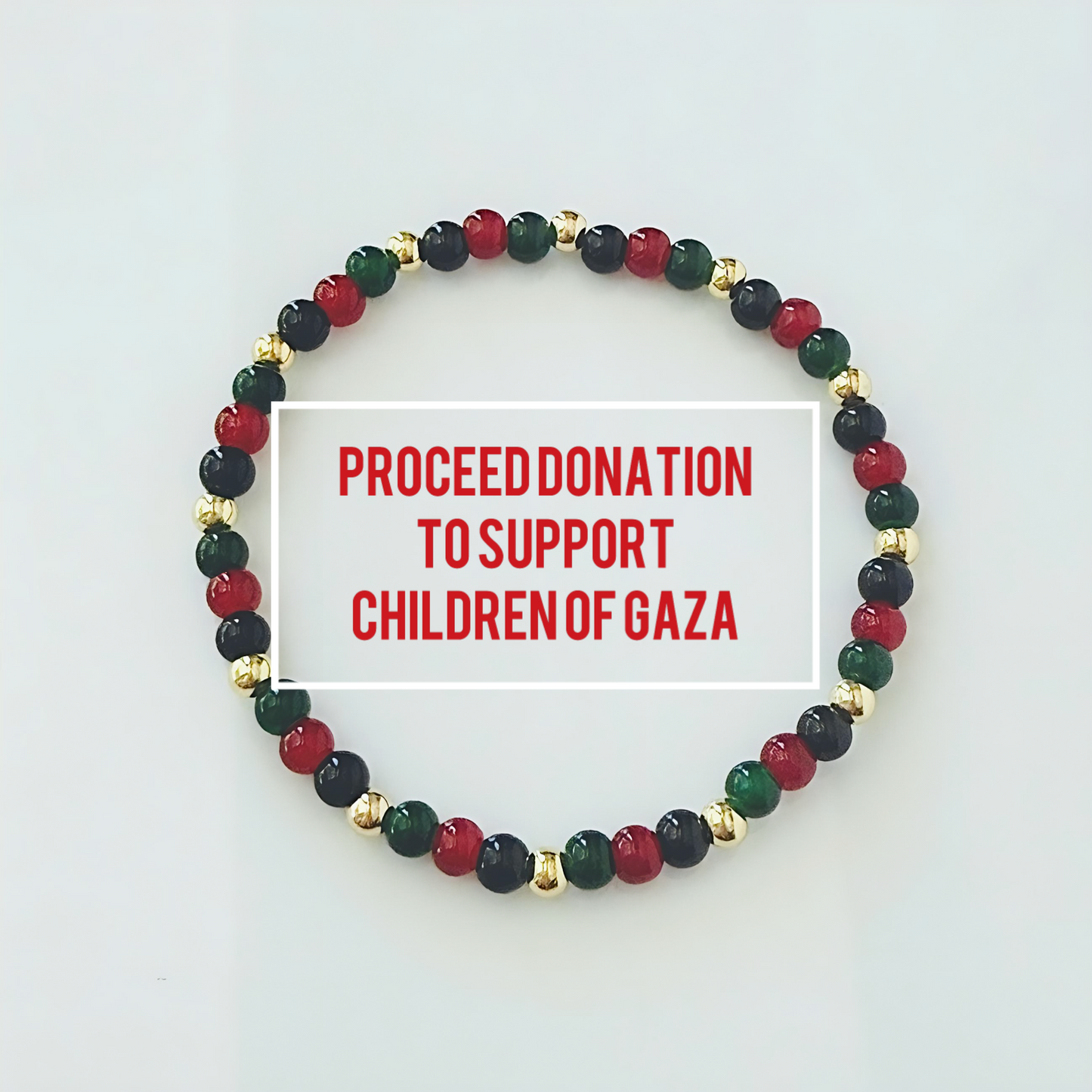 Gaza Children Support Bracelet with Proceed Donation, Red, Black and Green Bracelet with Gold Accents, Humanitarian Jewelry, Activist