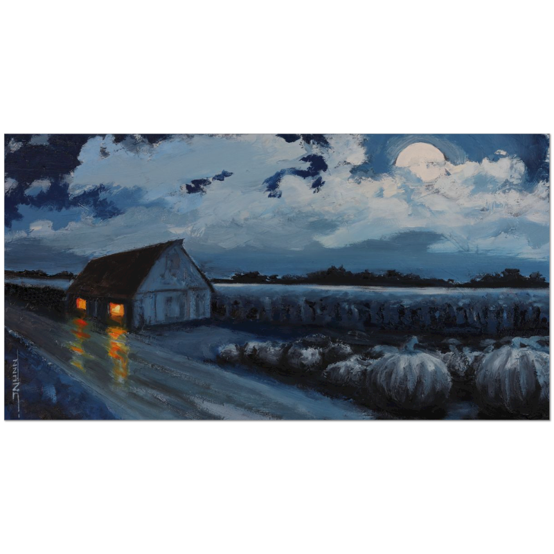Full Moon Barn Original Oil Painting or Giclee Print: Fall Art