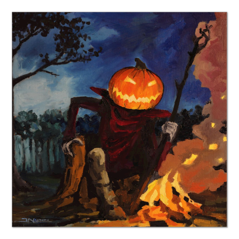 Halloween Pumpkin Original Oil Painting or Giclée Print: Fall Decor, Spooky Wall Art
