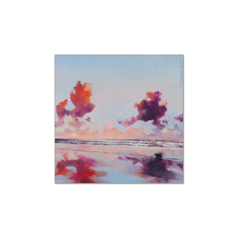 Beach Reflection, Fine Art Giclée Print or Original by J. Nunn, Ocean & Cloud Reflection, Oil Painting, Museum Quality Wall Art