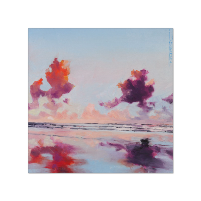 Beach Reflection, Fine Art Giclée Print or Original by J. Nunn, Ocean & Cloud Reflection, Oil Painting, Museum Quality Wall Art