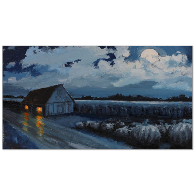 Full Moon Barn Original Oil Painting or Giclee Print: Fall Art