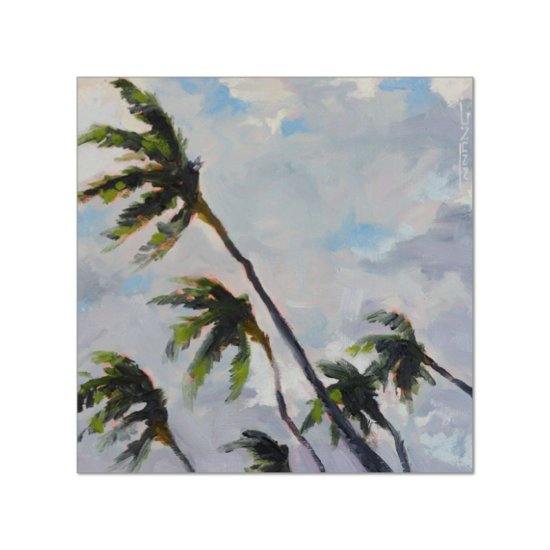 Palm Trees, Cloudy Day, Fine Art Giclée Print or Original by J. Nunn, Coastal Palm Landscape, Oil Painting, Beach Wall Art