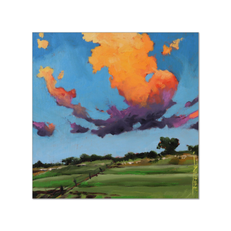 Up The Hill, Fine Art Giclée Print by J. Nunn, Colorful Cloud Landscape, Oil Painting Reproduction, Museum Quality Wall Art