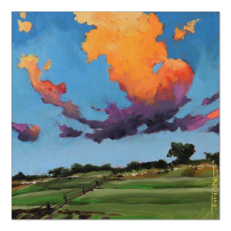 Up The Hill, Fine Art Giclée Print by J. Nunn, Colorful Cloud Landscape, Oil Painting Reproduction, Museum Quality Wall Art