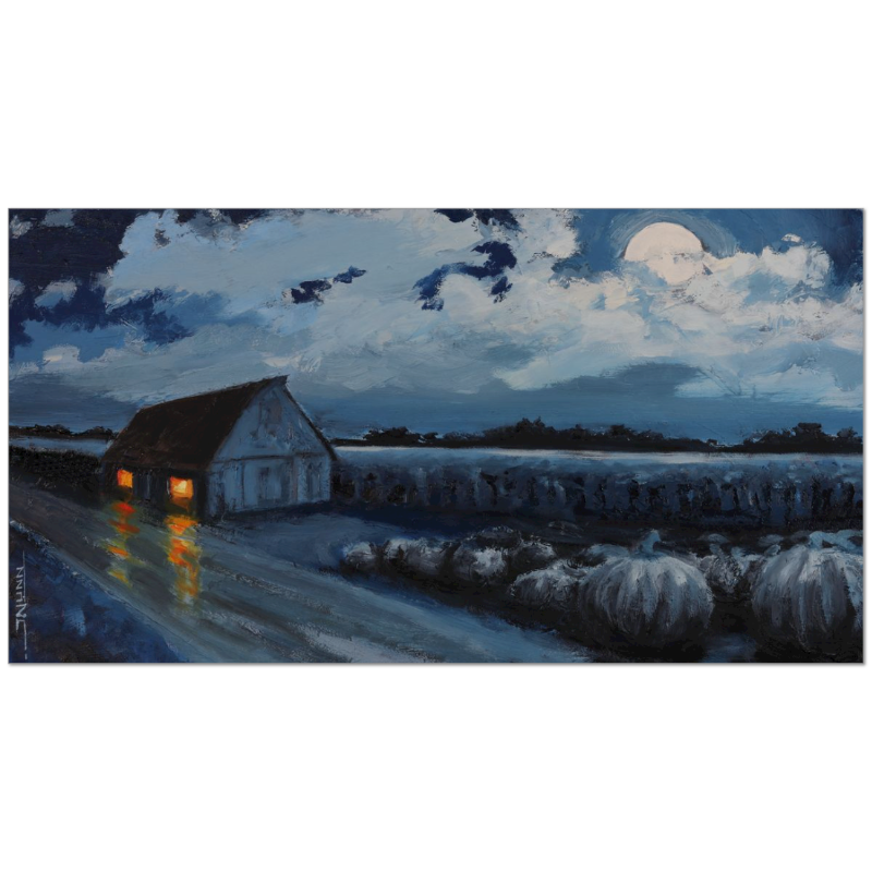 Full Moon Barn Original Oil Painting or Giclee Print: Fall Art