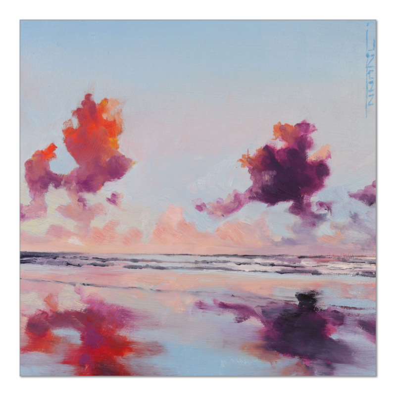 Beach Reflection, Fine Art Giclée Print or Original by J. Nunn, Ocean & Cloud Reflection, Oil Painting, Museum Quality Wall Art