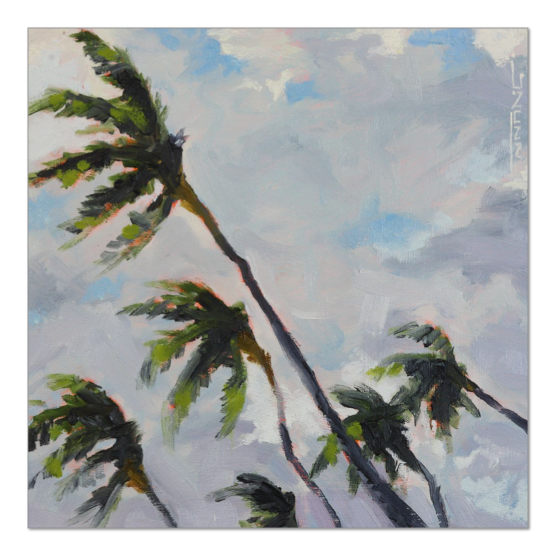 Palm Trees, Cloudy Day, Fine Art Giclée Print or Original by J. Nunn, Coastal Palm Landscape, Oil Painting, Beach Wall Art