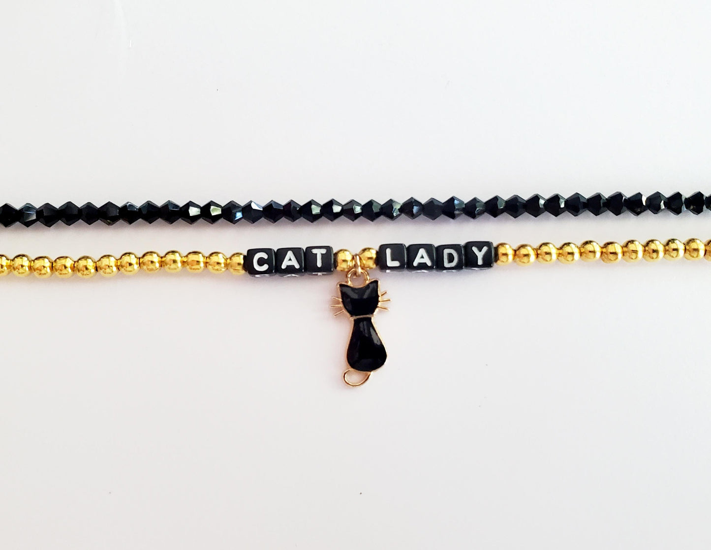 Cat Lover Black & Gold Bracelet Set