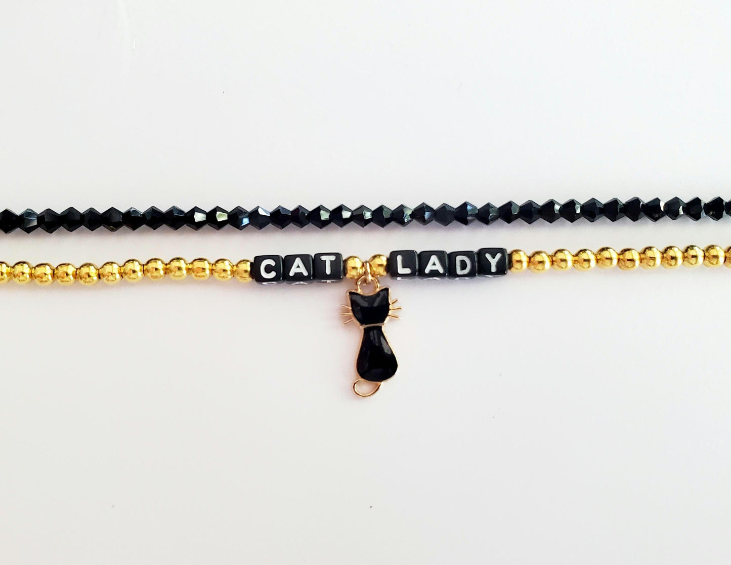 Cat Lover Black & Gold Bracelet Set