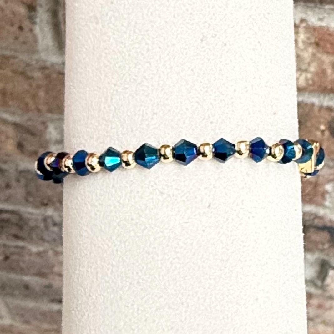 Blue Crystal Friendship Bracelet: Gold Plated Accents, Handmade