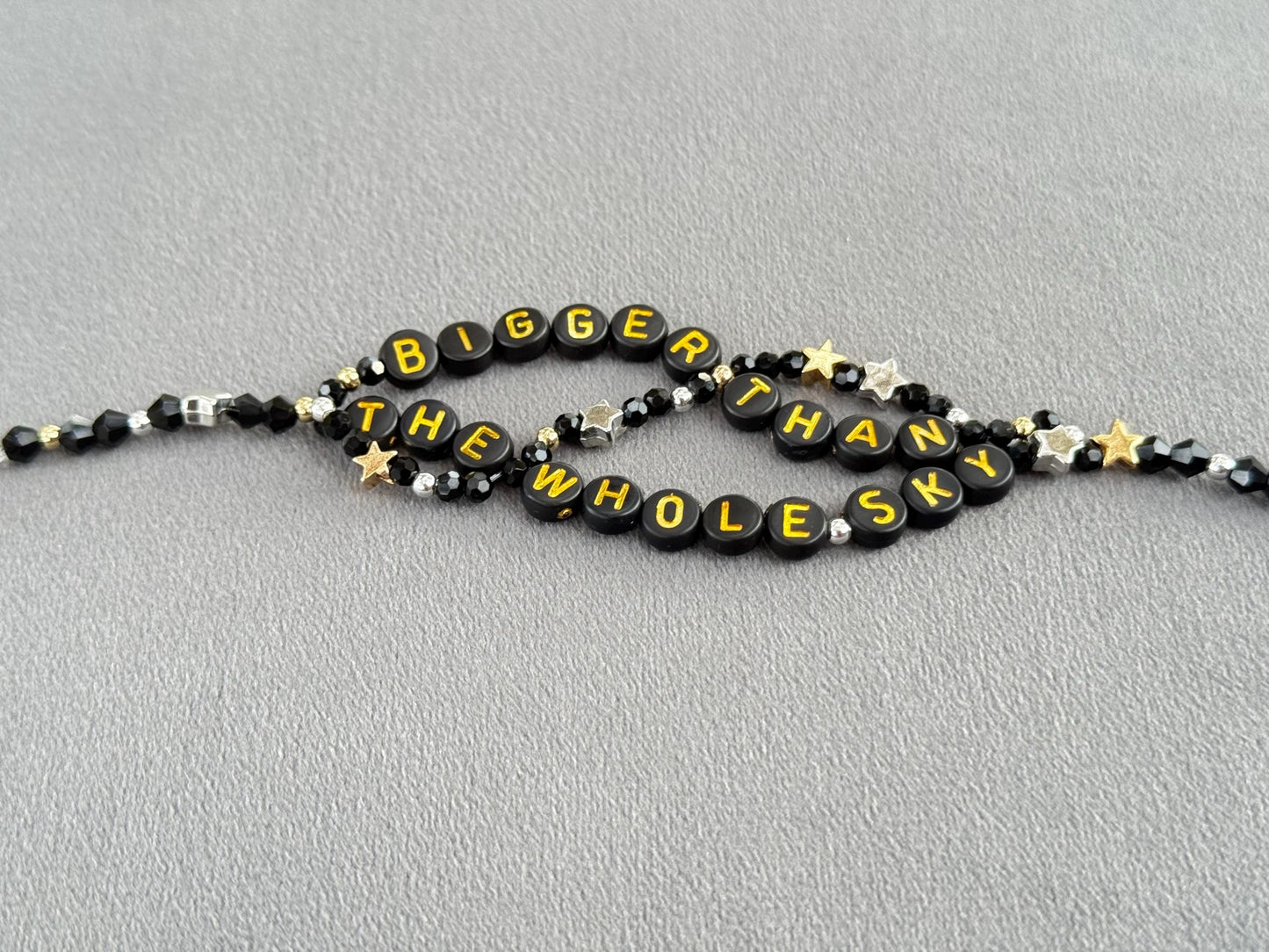 Bigger Than the Whole Sky Bracelet – Triple Layer Beaded Friendship Bracelet, Black & Gold Gift, Sentimental Jewelry