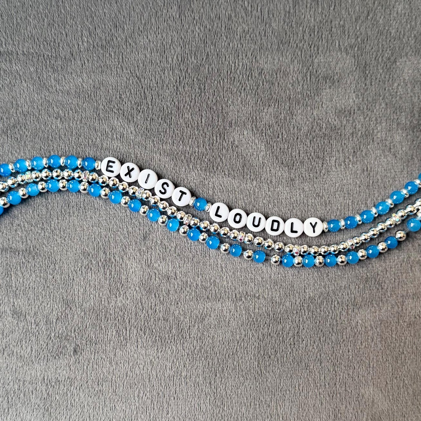 Exist Loudly Bracelet Stack – 3-Piece Beaded Stretch Set, Pro-Humanity, F the Patriarchy, Handmade Feminist Jewelry