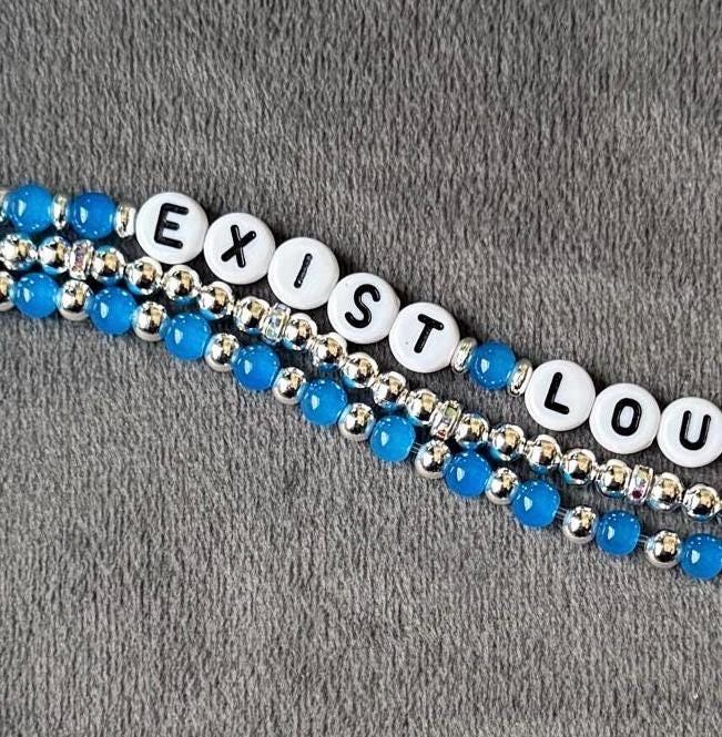 Exist Loudly Bracelet Stack – 3-Piece Beaded Stretch Set, Pro-Humanity, F the Patriarchy, Handmade Feminist Jewelry