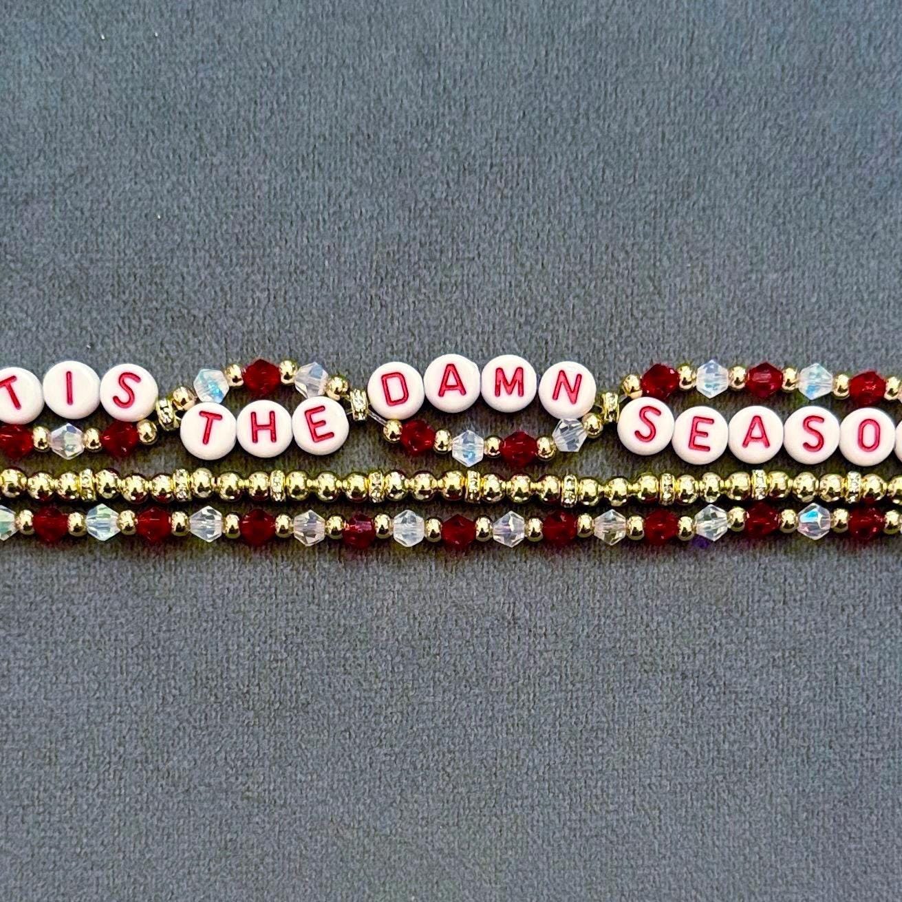 ’tis the damn season Bracelet Stack – Red and Gold Triple Layer Bracelet, Era Inspired Holiday Jewelry, Handmade Christmas Gift