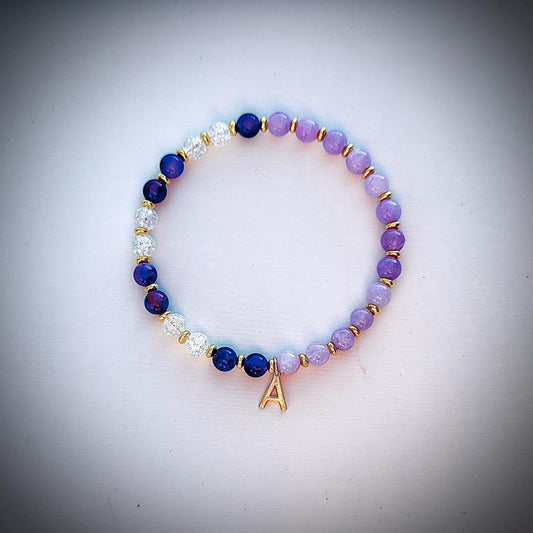 Amethyst & Clear Quartz Personalized Bracelet with Letter Charm