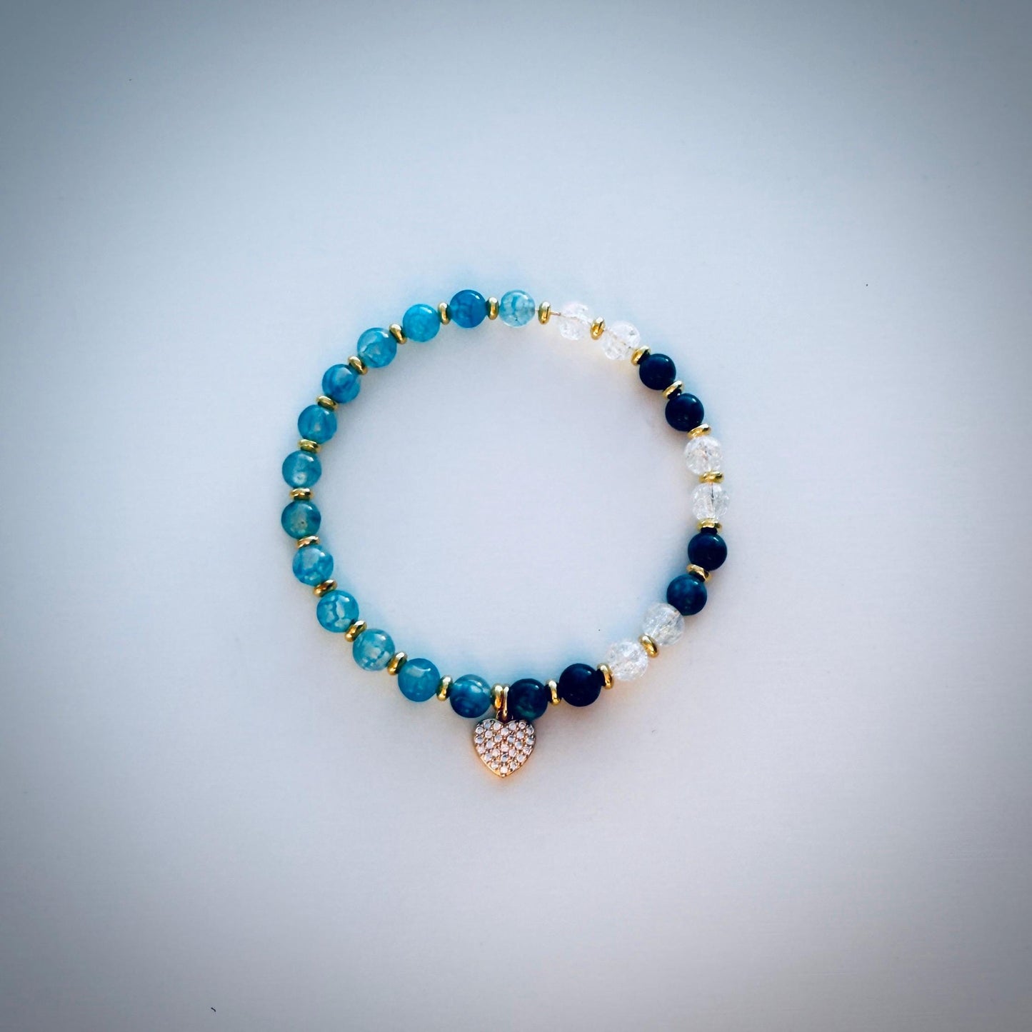 Alignment Blue Gemstone Bracelet – Handmade Beaded Bracelet with Heart Charm, Made to Order Inspirational Jewelry