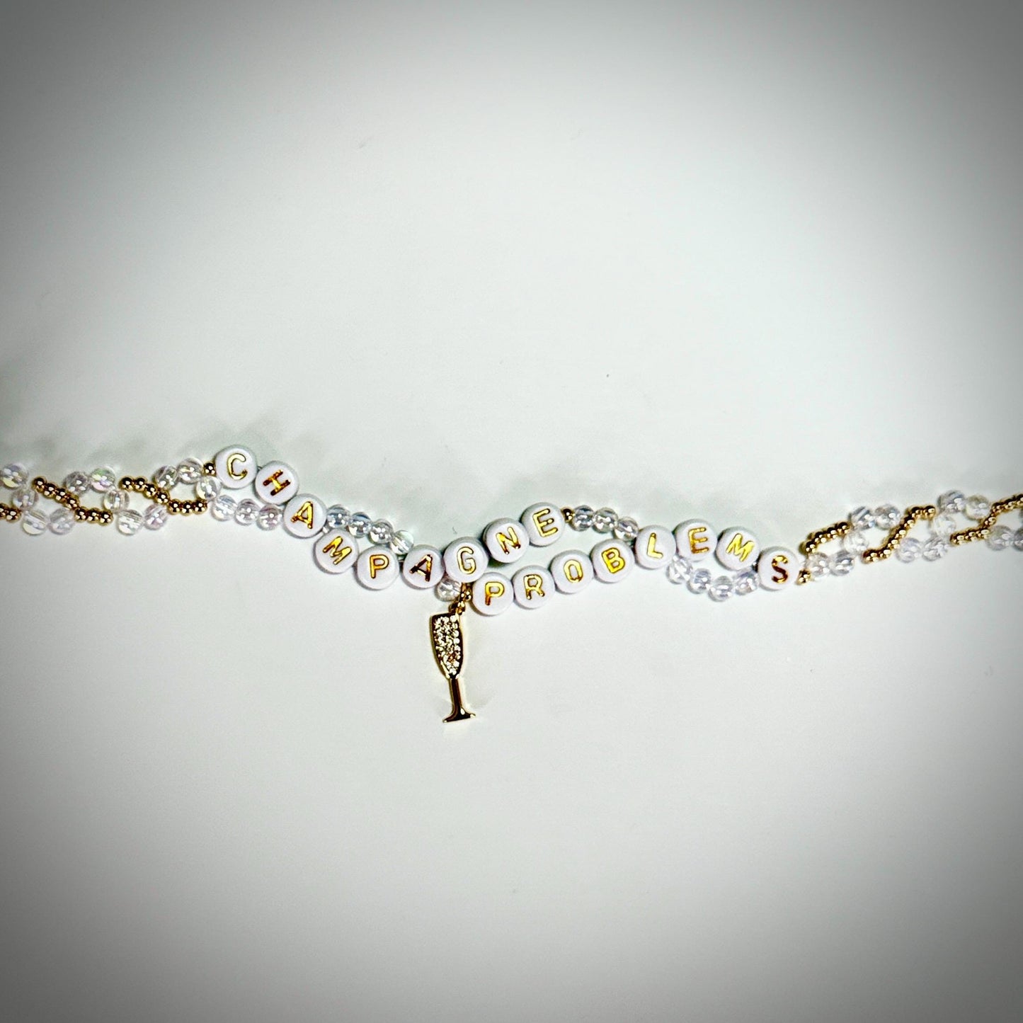Champagne Problems Bracelet – Double Layer Beaded Friendship Bracelet with Charm, Eras-Inspired Handmade Gift