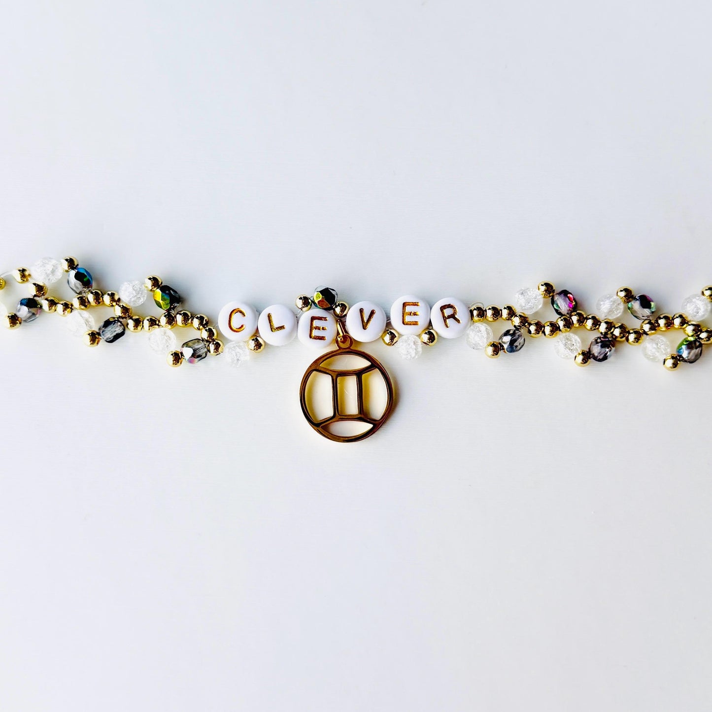Zodiac Charm Bracelet with Clear Quartz – Personalized Astrology Bracelet, Custom Birth Sign Gift, Handmade Crystal Jewelry