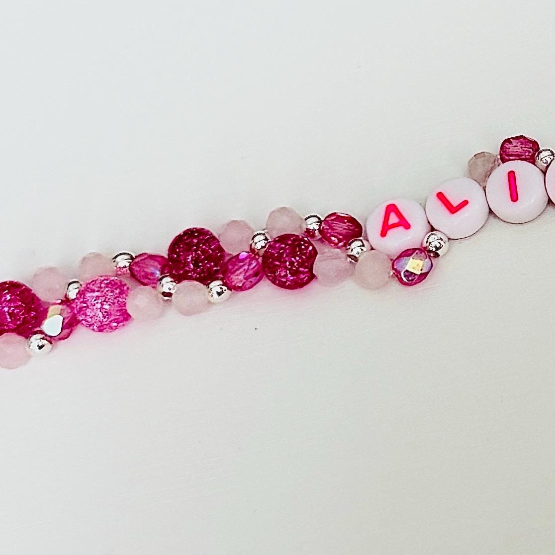 Aligned AF Bracelet – Rose Quartz & Fuchsia Beaded Stretch Bracelet, Manifestation Jewelry, Handmade Spiritual Gift