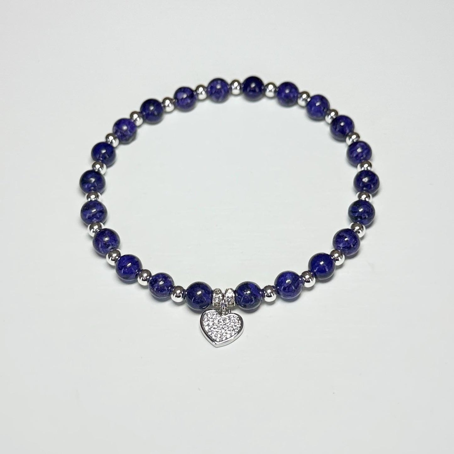 Purple Charoite Bracelet with Heart Charm – Natural Stone Beaded Bracelet for Transformation, Handmade Gift for Her