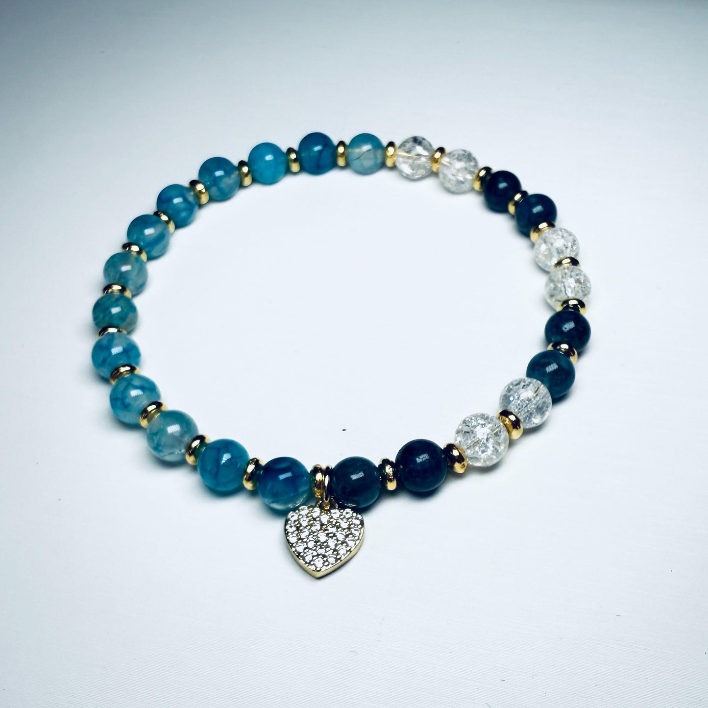 Alignment Blue Gemstone Bracelet – Handmade Beaded Bracelet with Heart Charm, Made to Order Inspirational Jewelry