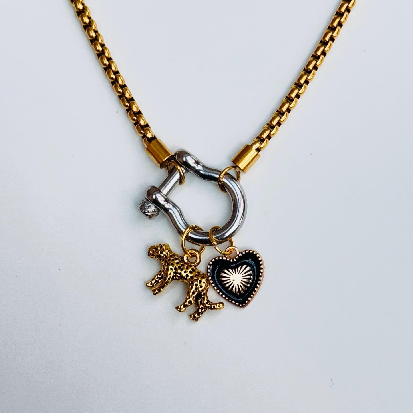 Chunky Mixed Metal Charm Necklace – Unique Handmade Statement Necklace, Trendy Boho Jewelry Gift for Her