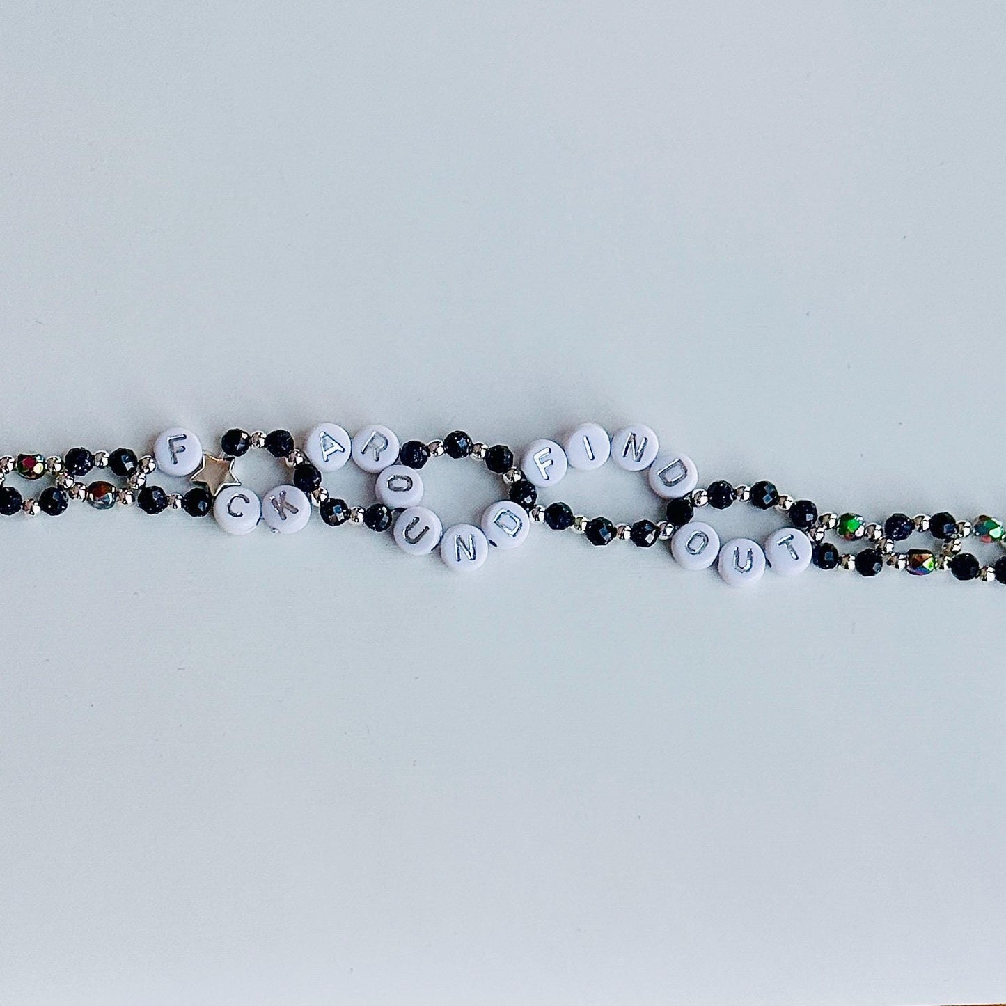 F*ck Around & Find Out Bracelet – Double Layer Blue Sandstone Beaded Bracelet, Energy Healing Statement Jewelry