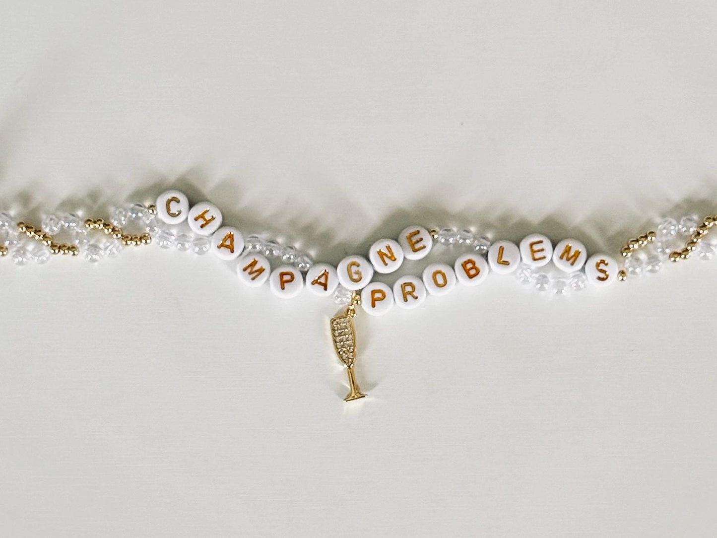 Champagne Problems Bracelet – Double Layer Beaded Friendship Bracelet with Charm, Eras-Inspired Handmade Gift