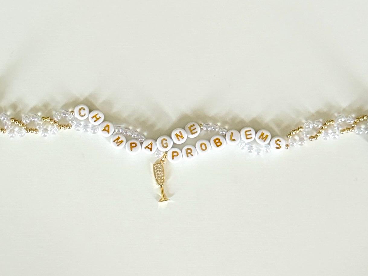 Champagne Problems Bracelet – Double Layer Beaded Friendship Bracelet with Charm, Eras-Inspired Handmade Gift
