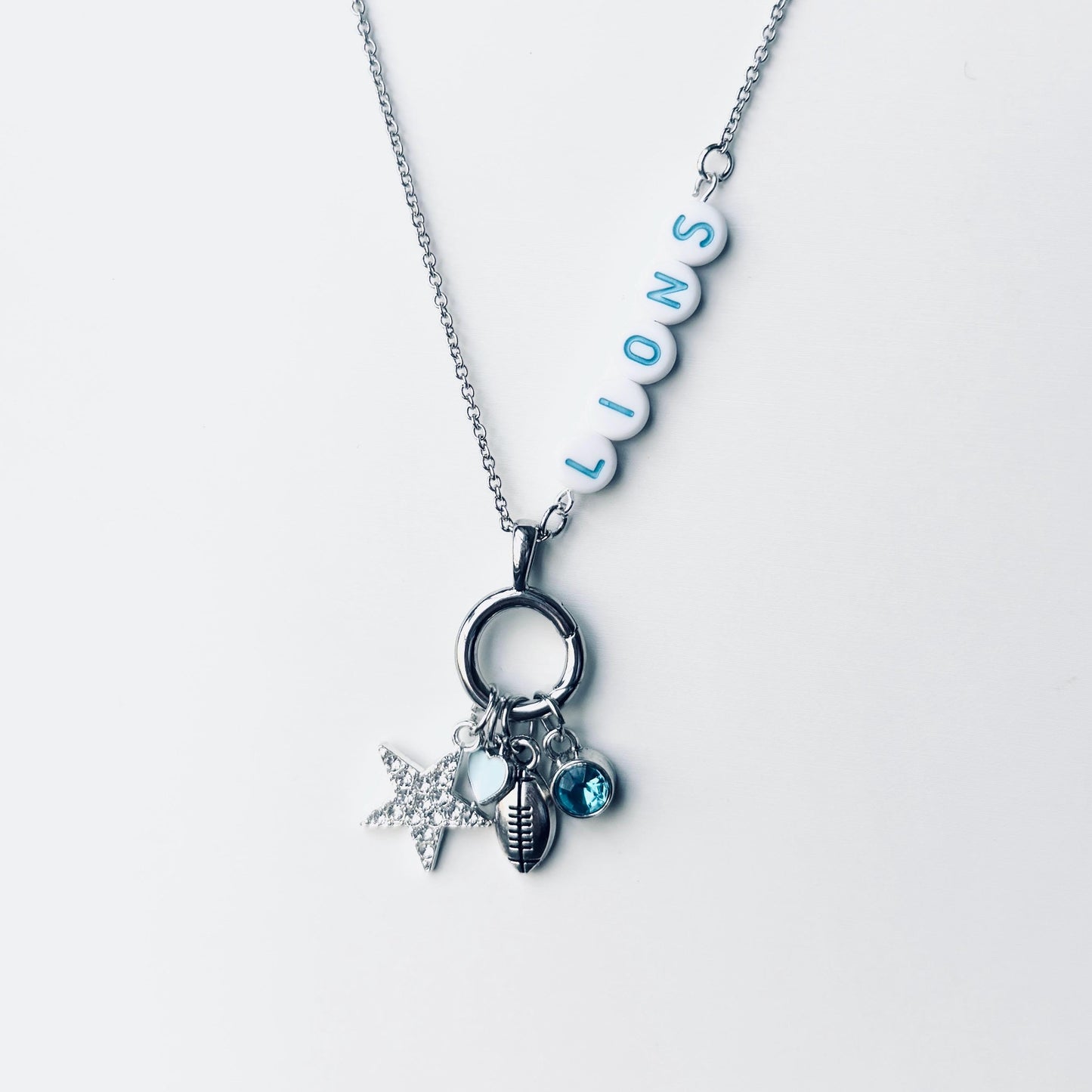 Detroit Football Charm Necklace – Custom Name or Number, Handmade Game Day Jewelry for Football Fans