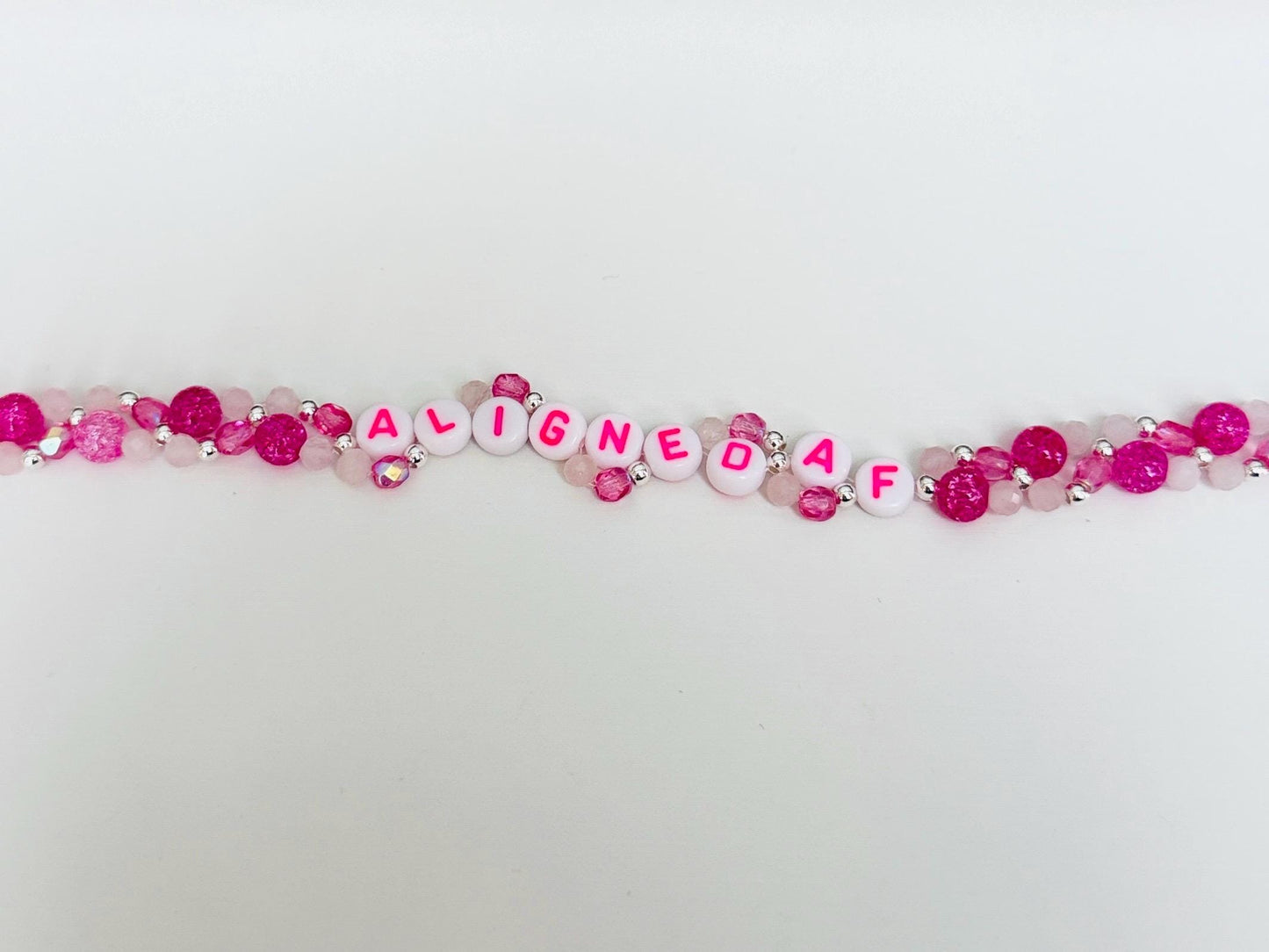 Aligned AF Bracelet – Rose Quartz & Fuchsia Beaded Stretch Bracelet, Manifestation Jewelry, Handmade Spiritual Gift