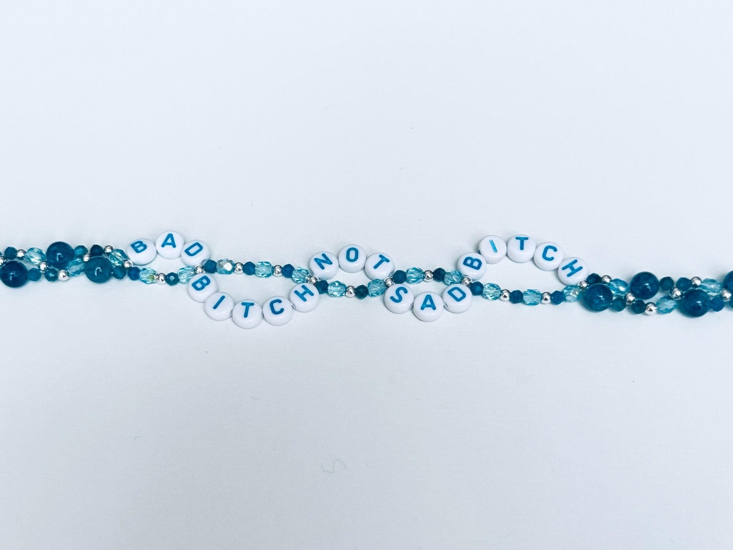 Be a Bad Bitch, Not a Sad Bitch Bracelet – Aquamarine & Silver Double Layer Bracelet, Affirmation Jewelry, Handmade Gift