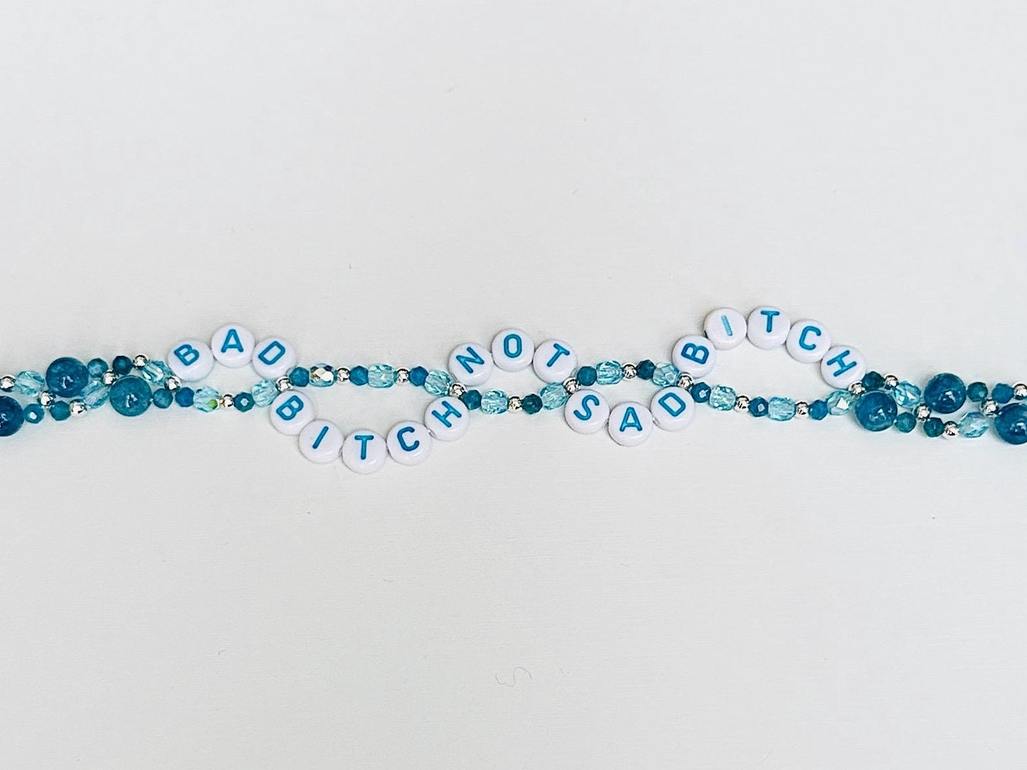 Be a Bad Bitch, Not a Sad Bitch Bracelet – Aquamarine & Silver Double Layer Bracelet, Affirmation Jewelry, Handmade Gift
