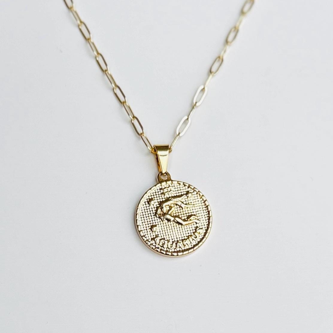 Zodiac Coin Pendant Necklace – Personalized Astrology Jewelry, Custom Star Sign Charm, Gift for Her