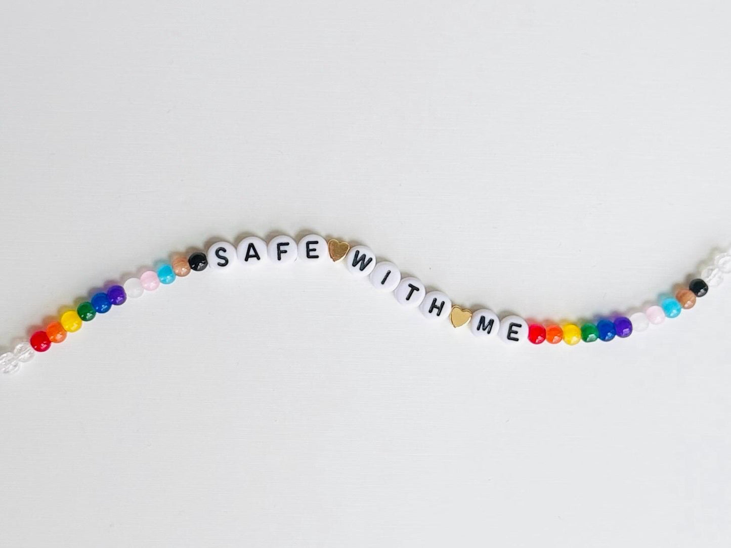 Safe With Me LGBTQIA+ Bracelet – Rainbow Pride Beaded Bracelet, Handmade Ally Jewelry, Inspirational Gift with Donation