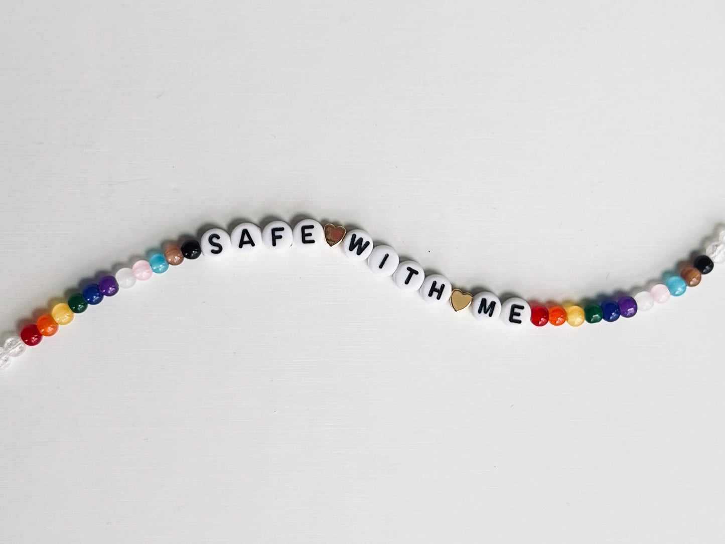 Safe With Me LGBTQIA+ Bracelet – Rainbow Pride Beaded Bracelet, Handmade Ally Jewelry, Inspirational Gift with Donation
