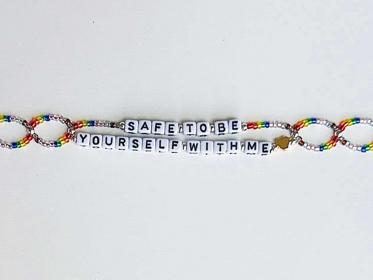 Safe With Me LGBTQIA+ Bracelet – Rainbow Beaded Pride Bracelet, Handmade Ally Jewelry, Inclusive Gift for LGBTQ+ Support