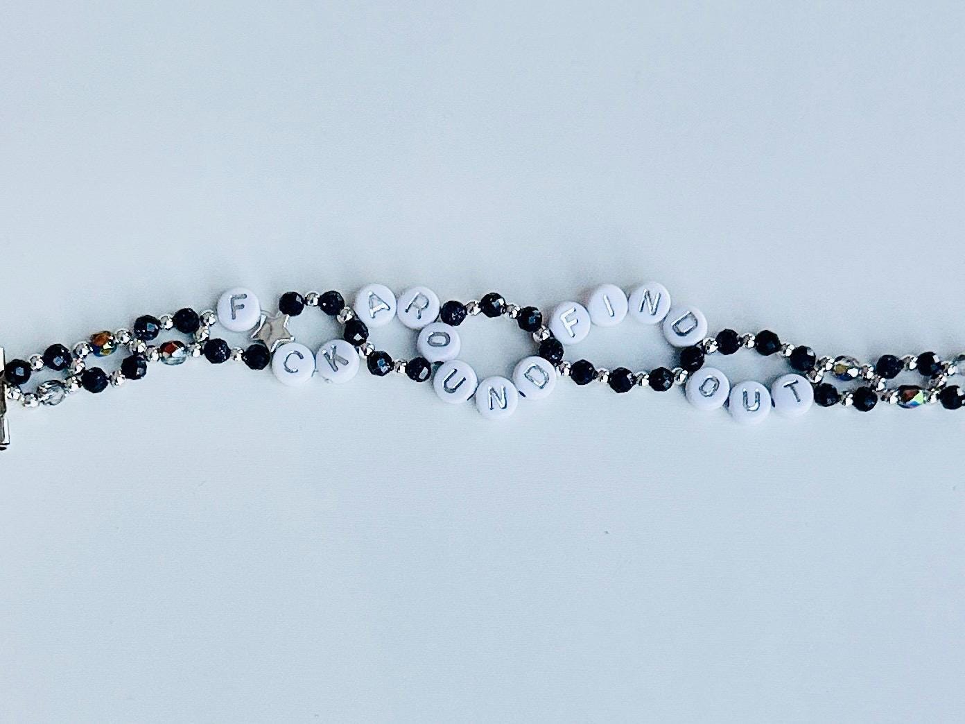 F*ck Around & Find Out Bracelet – Double Layer Blue Sandstone Beaded Bracelet, Energy Healing Statement Jewelry