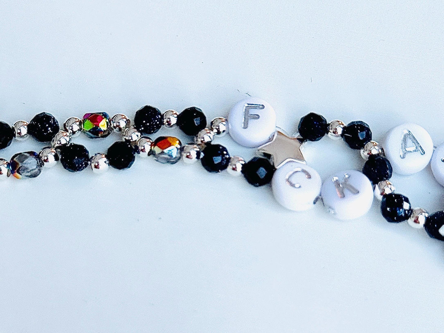 F*ck Around & Find Out Bracelet – Double Layer Blue Sandstone Beaded Bracelet, Energy Healing Statement Jewelry