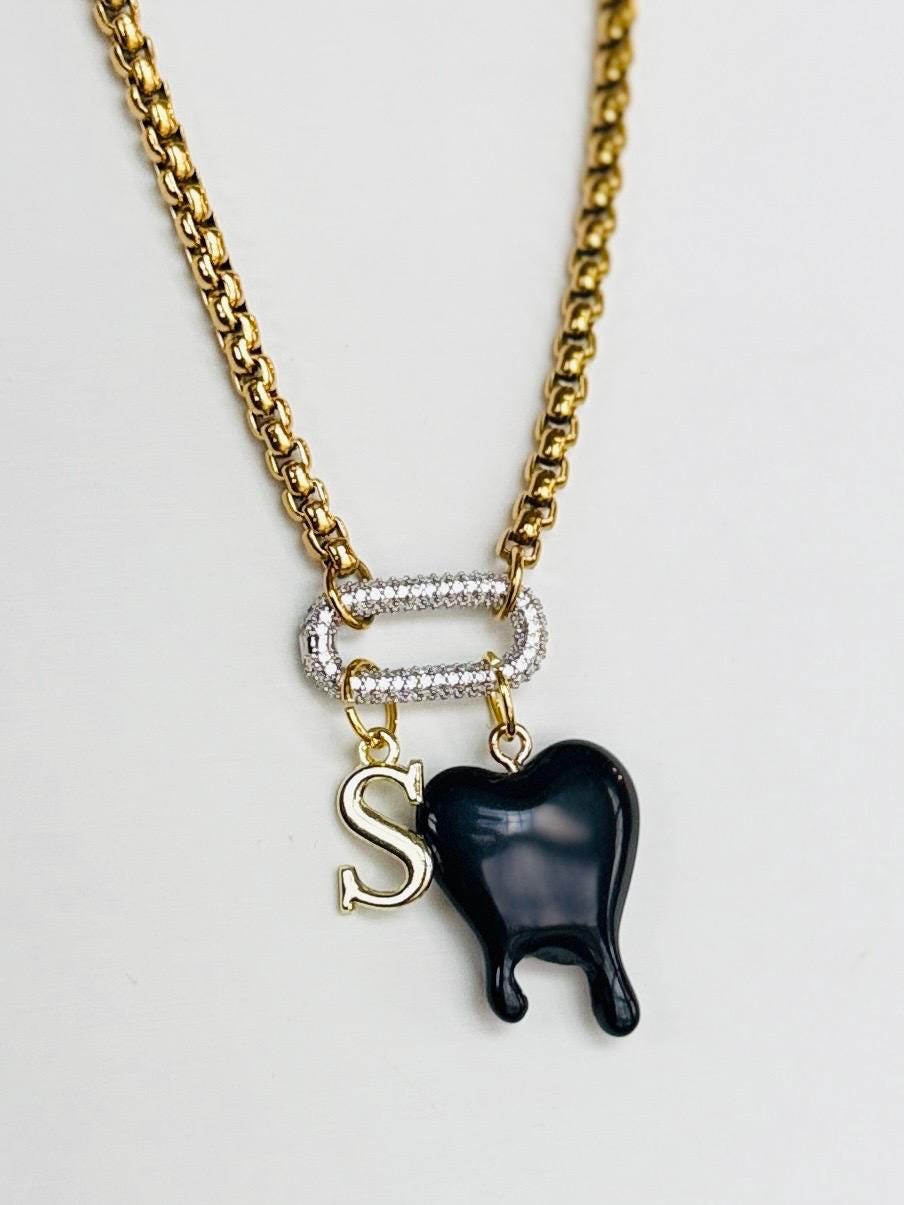 Statement Mixed Metal Charm Necklace – Bold Trendy Boho Jewelry, Chunky Chain with 18K Gold Plated Charms, Handmade Gift
