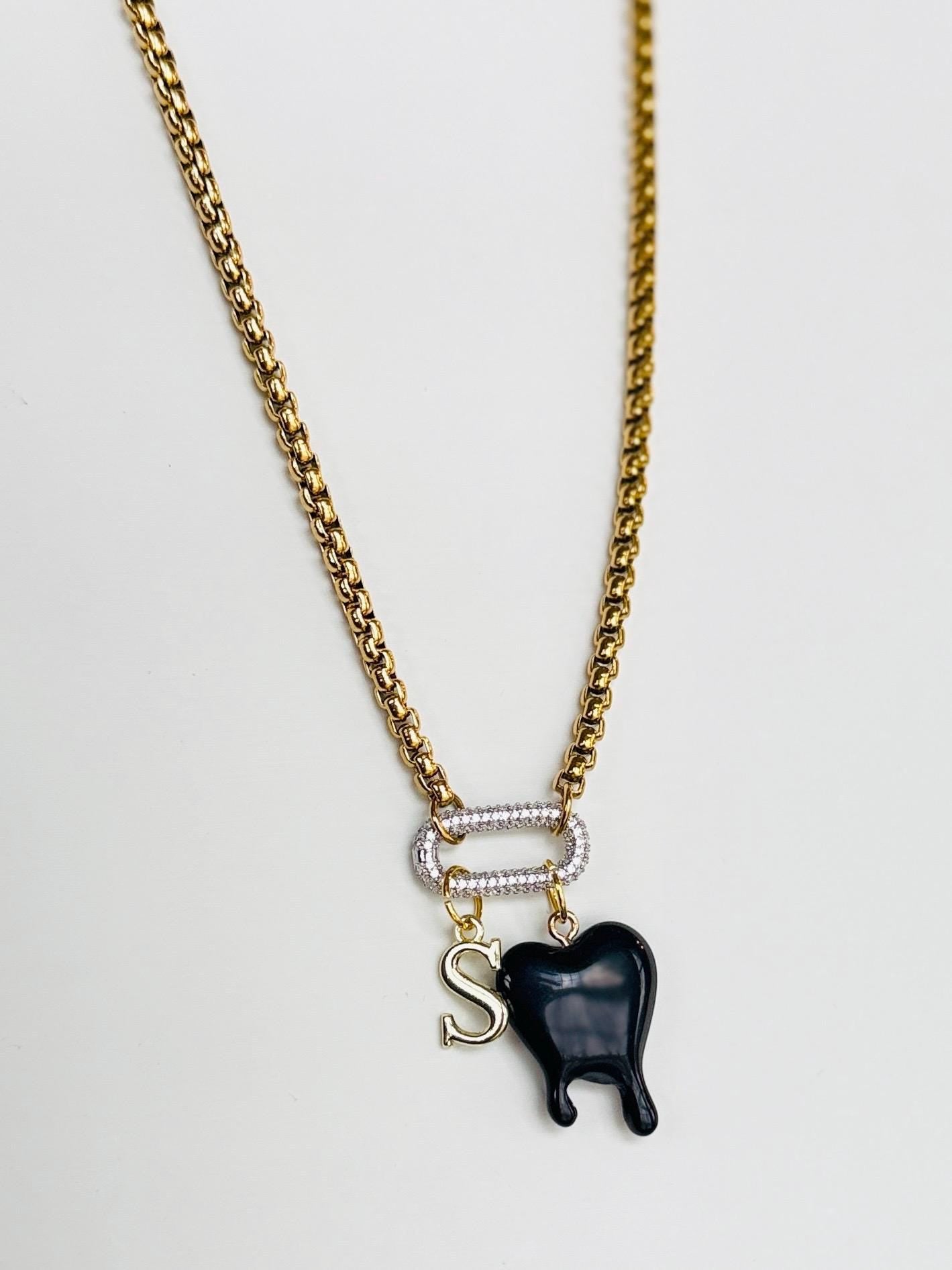 Statement Mixed Metal Charm Necklace – Bold Trendy Boho Jewelry, Chunky Chain with 18K Gold Plated Charms, Handmade Gift
