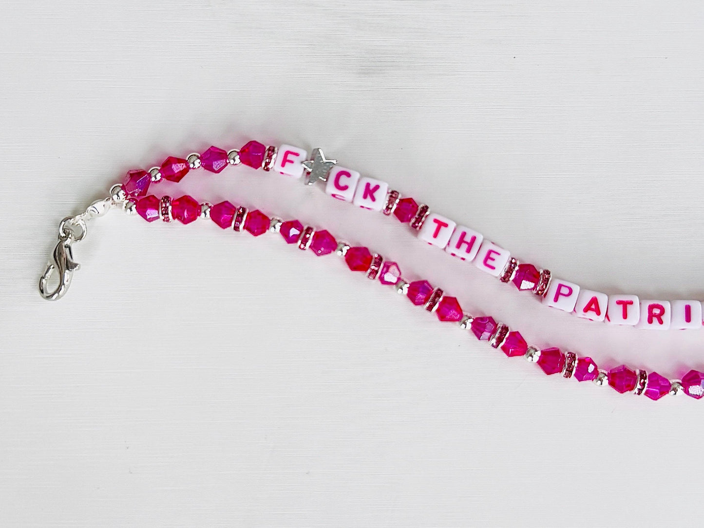 F*ck The Patriarchy, Hot Pink and Silver Double Layer Bracelet with Lobster Clasp