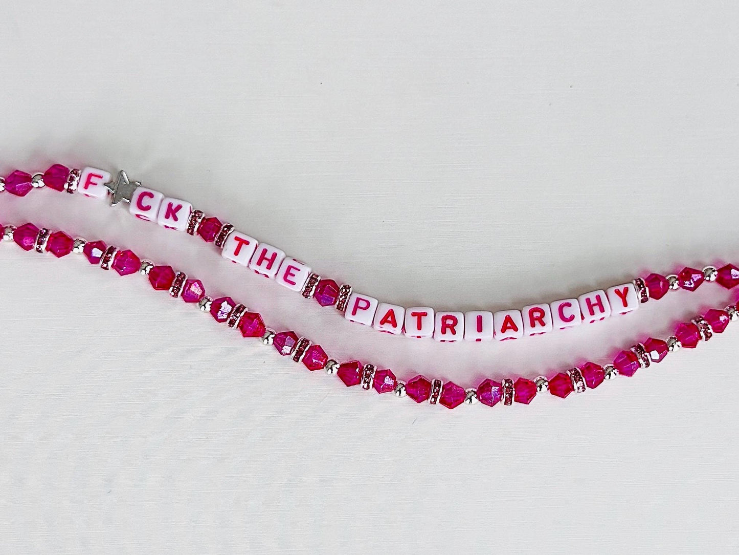 F*ck The Patriarchy, Hot Pink and Silver Double Layer Bracelet with Lobster Clasp